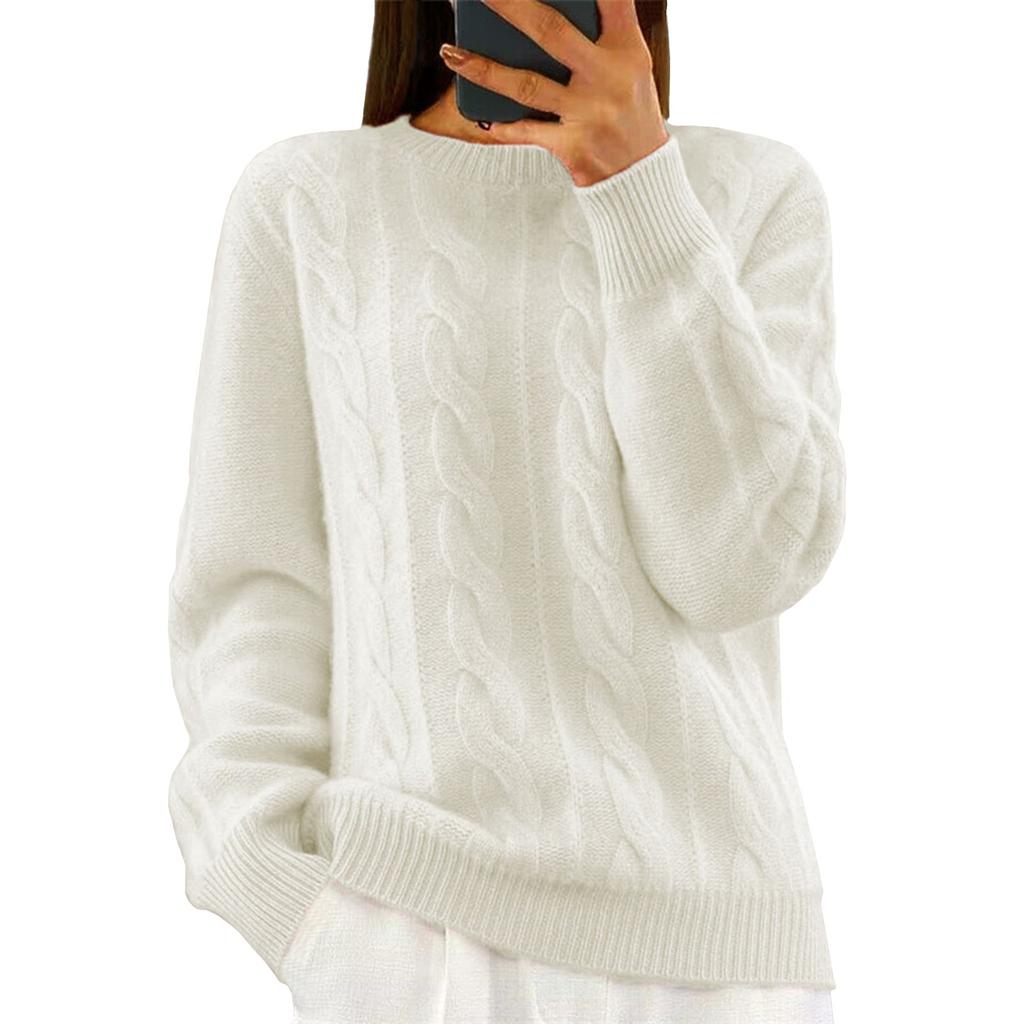 Women's Fashion Solid Colour Long Sleeve Twisted Flower V-Neck Knitwear Pullover Top Sweater