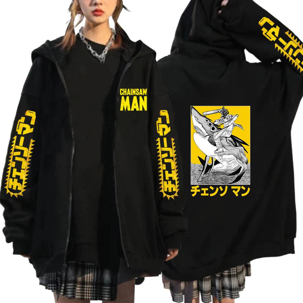 

Аниме Человек-бензопила Принтованная Толстовка на молнии Женская Повседневная Свободная Ретро Харадзюку Осень Зима С Длинным Рукавом Флисовая Куртка Толстовки XL