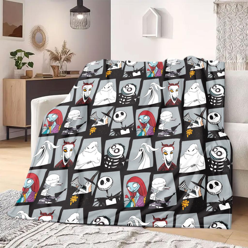 Jack Sally Print Cartoon Flannel Blanket for Sofas Beds Bedrooms Chairs Travel Picnics Home Decor Design
