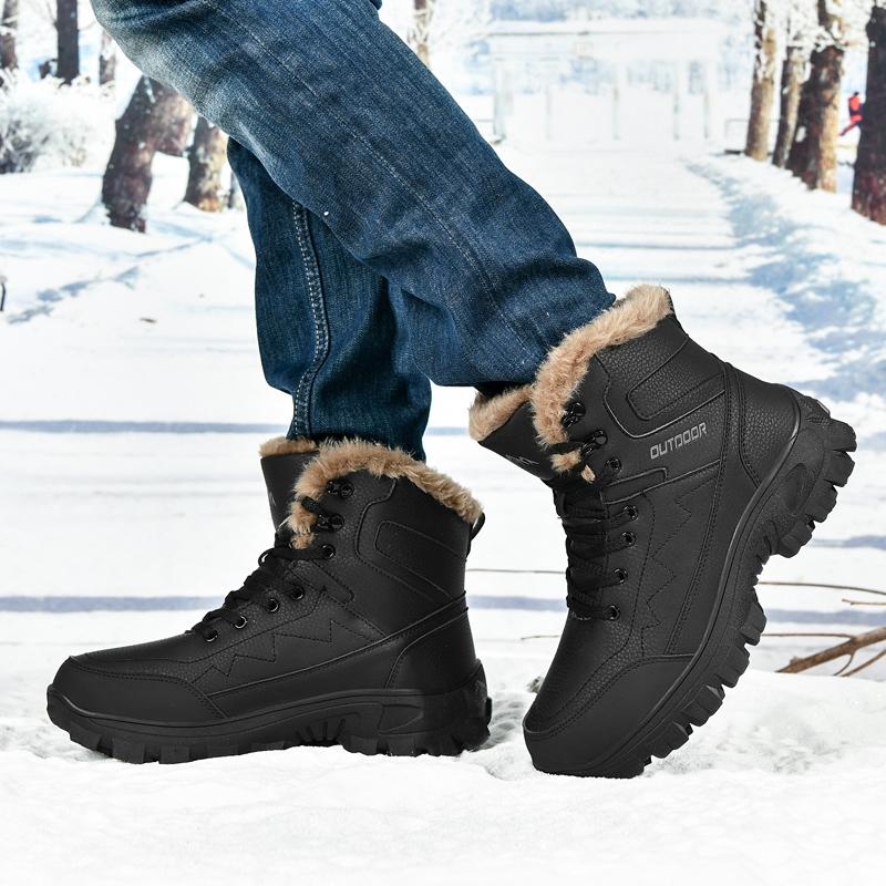 Winter Snow Boots Men Plush Lace-up Warm Anti-slip Shock-absorbing High-top Casual Shoes Men Soft Comfortable Hiking Shoes Men