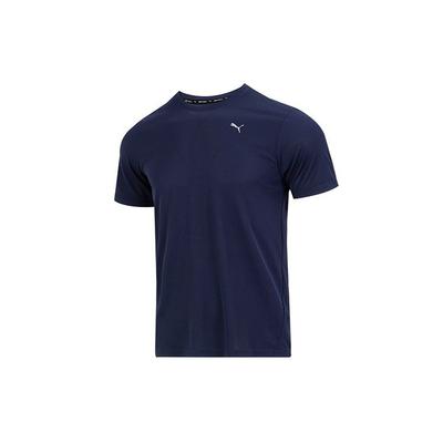 Solid Color Logo Print Loose Round Neck Short Sleeve T-Shirt Men Tops Blue 520759-06