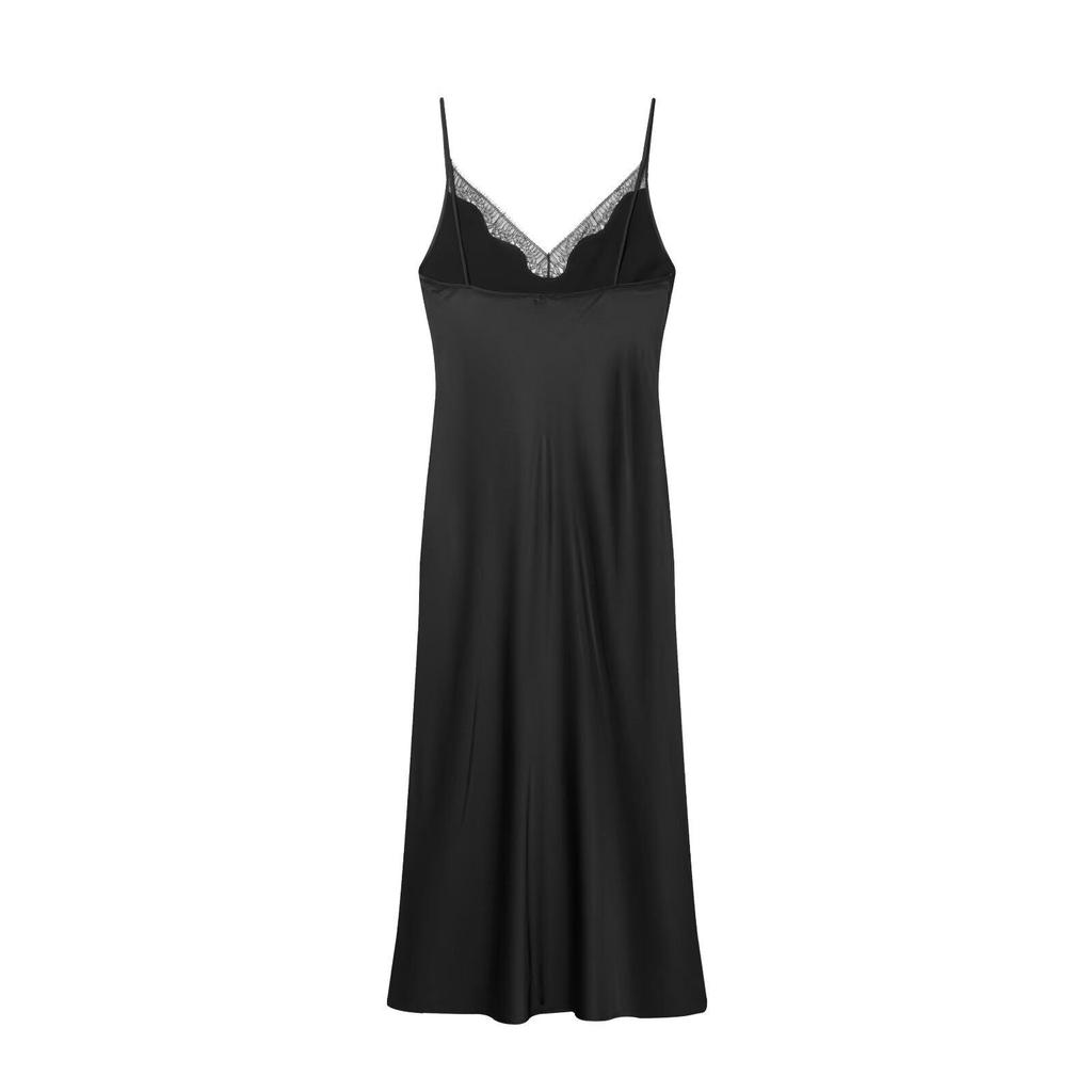 2025 Autumn European & American Style Women's Patchwork Lace V-Neck Open Back Spaghetti Strap Dress