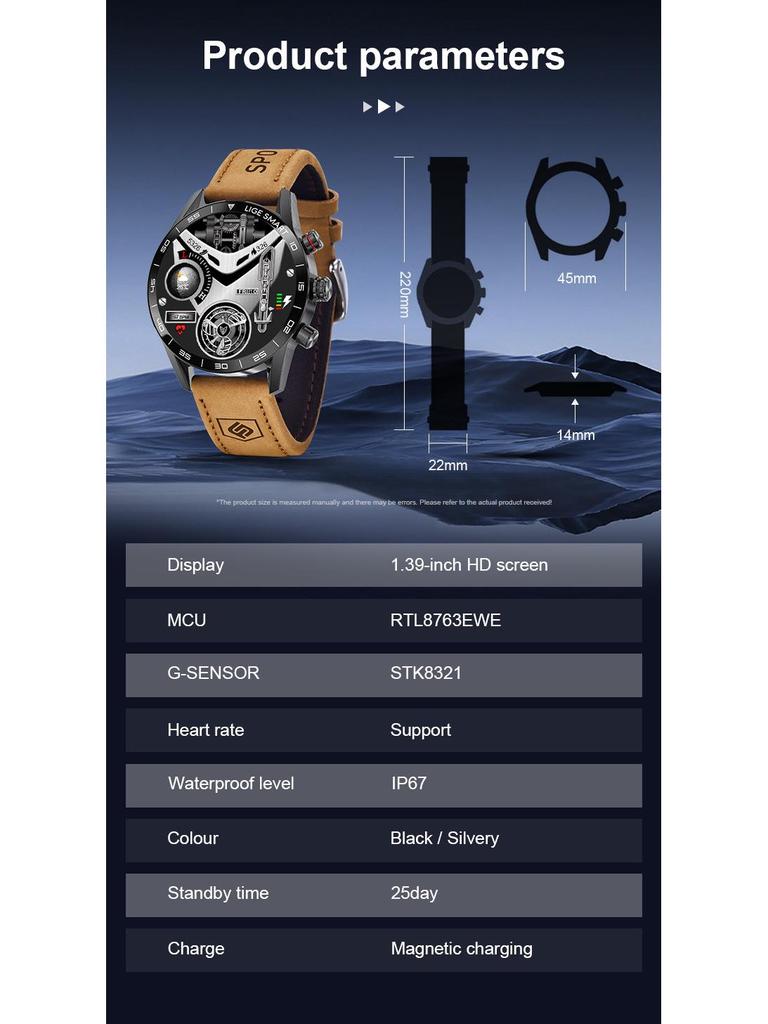 Men's Large-Screen Round Dial Smartwatch with Multi-Functionality and Bluetooth Calling