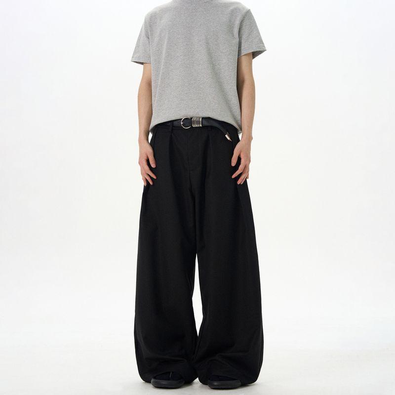 Kisko American Retro Double-Pleated Drape Wide-Leg Casual Trousers Unisex Cleanfit Loose Floor-Length Pants Trendy