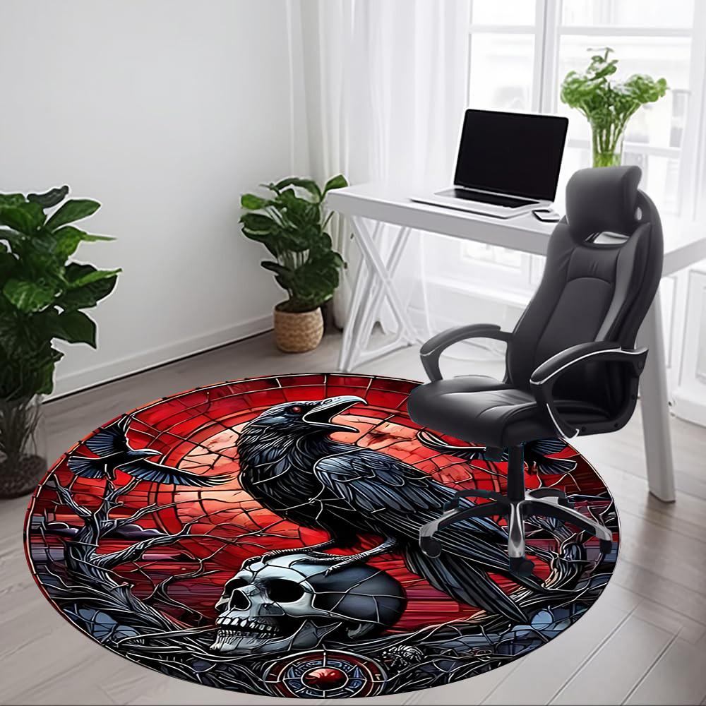 1pc Raven Skull Office Round Area Rug, Under Office Chairs Bedroom Living Room Home Decor, Room Deco, Available in Various Sizes