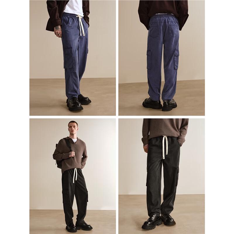 GIORDANO Men's Multi-Pocket Elastic Waist Straight Leg Cargo Pants