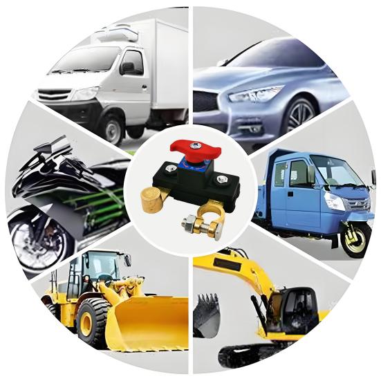 Car Cut-off Switch Safe Reliable Battery Disconnect with Brass Terminals Red Rotary Handle Insulated Vehicle Power Cutoff Device