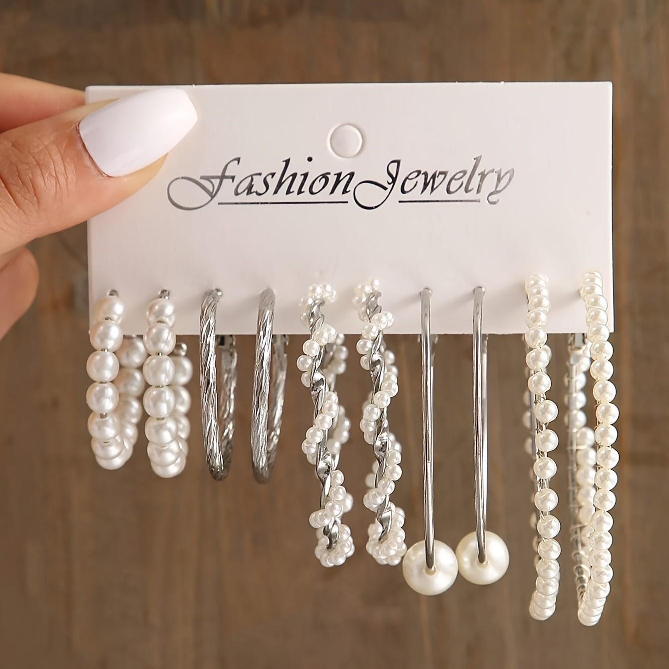 

Europe and the United States hot-selling fashion retro earrings set temperament versatile personality metal imitation pearl earrings earrings