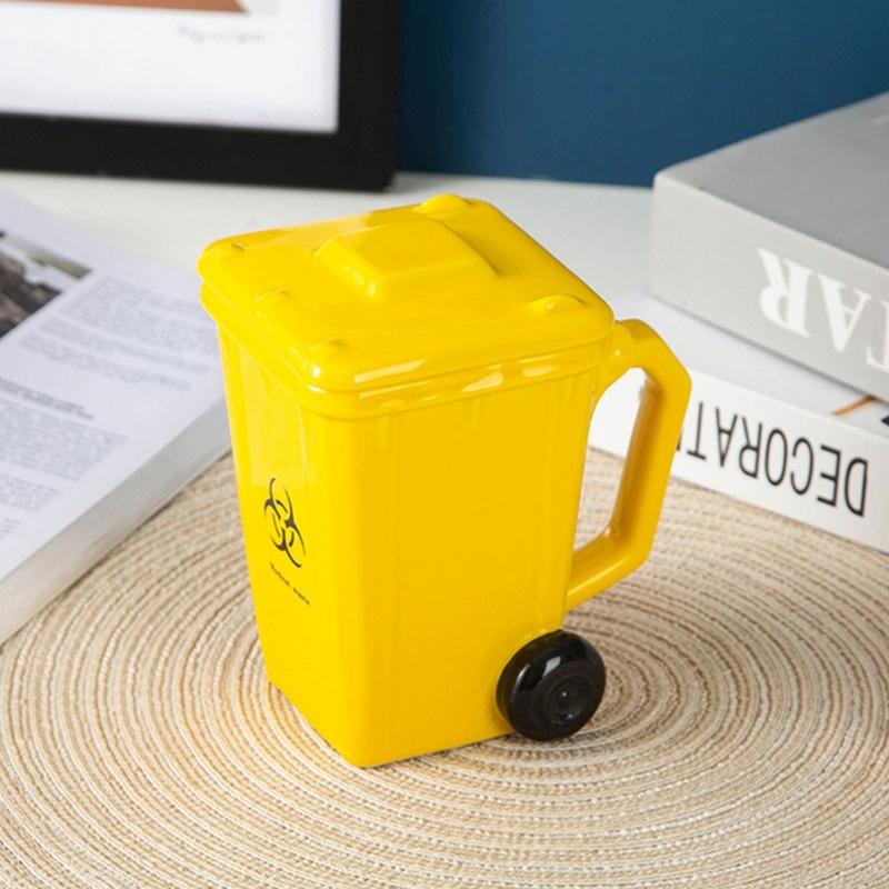3D Trash Can Design Ceramic Coffee Mugs 400ml Creative Kitchen Cup Garbage Can Shape Mugs For Home Office Gift