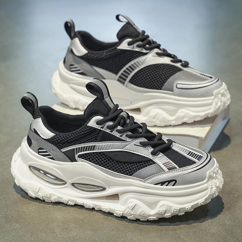 High-end men's shoes 2025 summer new platform heightening daddy shoes men's fashion mesh breathable sneakers