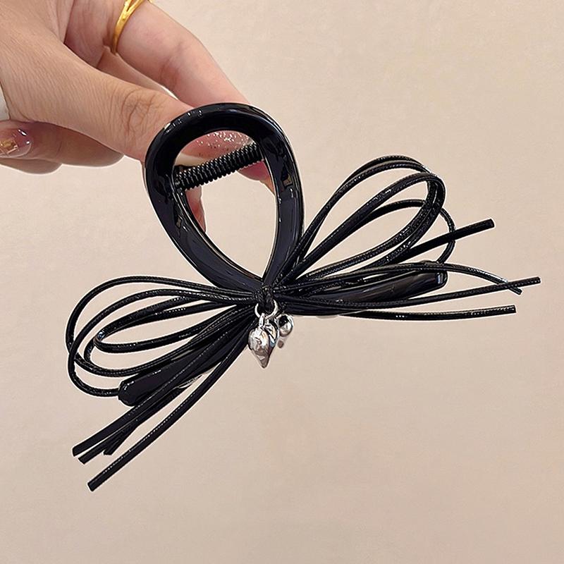 

Черный/Серебристый Заколка-краб с бантом из искусственной кожи для женщин Украшение для волос Высокоуровневая подвеска-сердце Зажим-акула