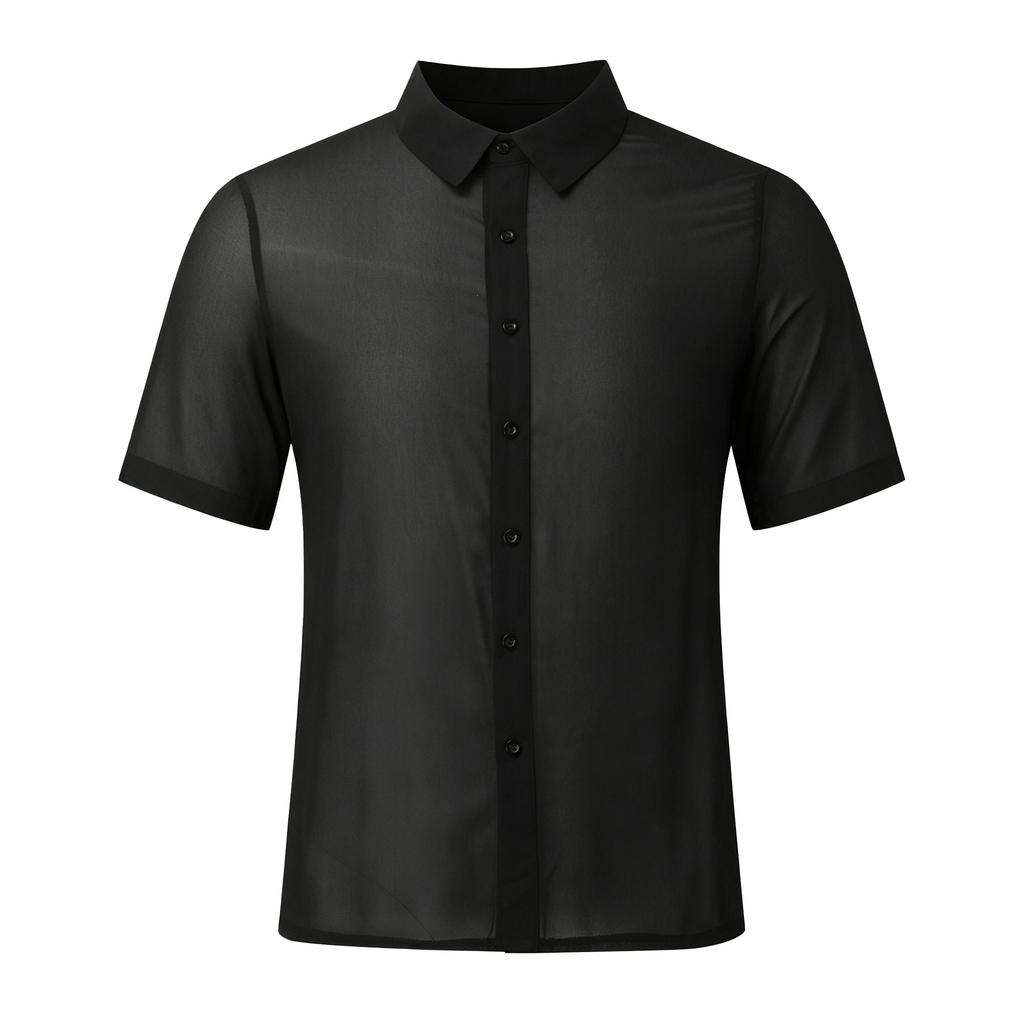 Men's Mesh See-Through Short-Sleeve Shirt, Summer Thin Breathable Party Base Shirt