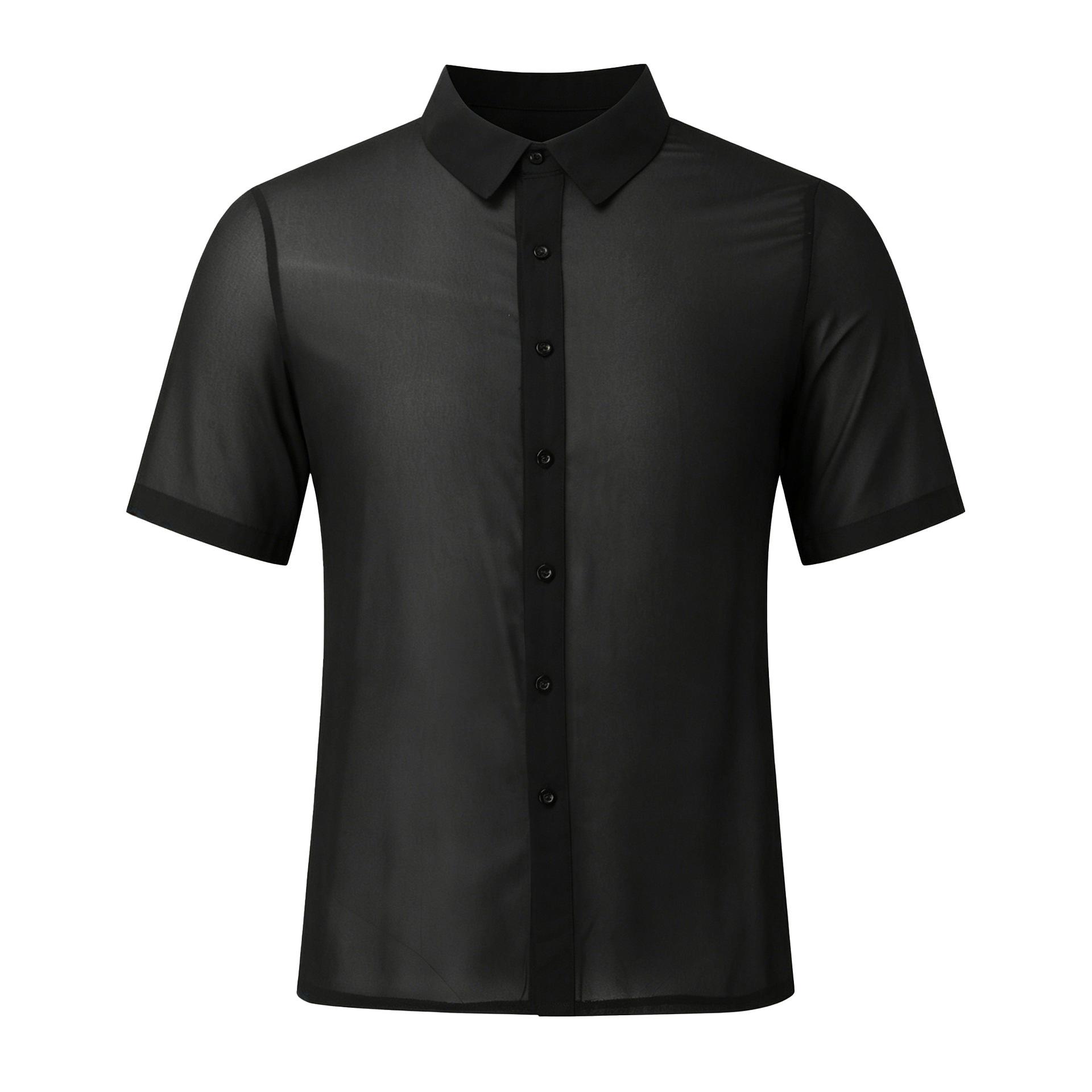 Men s Mesh See-Through Short-Sleeve Shirt, Summer Thin Breathable Party Base Shirt S