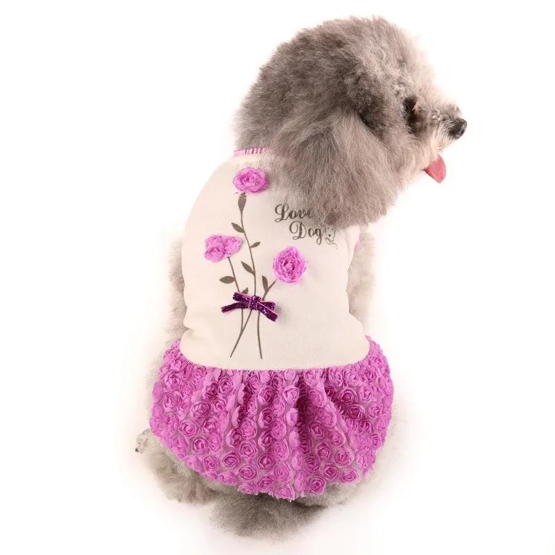 

Pet Dog Dress Autumn Spring Winter Pet Dog Clothes Cat Chihuahua Yorkie Clothes Puppy Skirt Poodle Pomeranian Schnauzer Costume 4 фиолетовый