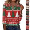 Women's Christmas Print V-Neck Three-Quarter Sleeve T-Shirt with Button Casual Holiday Top