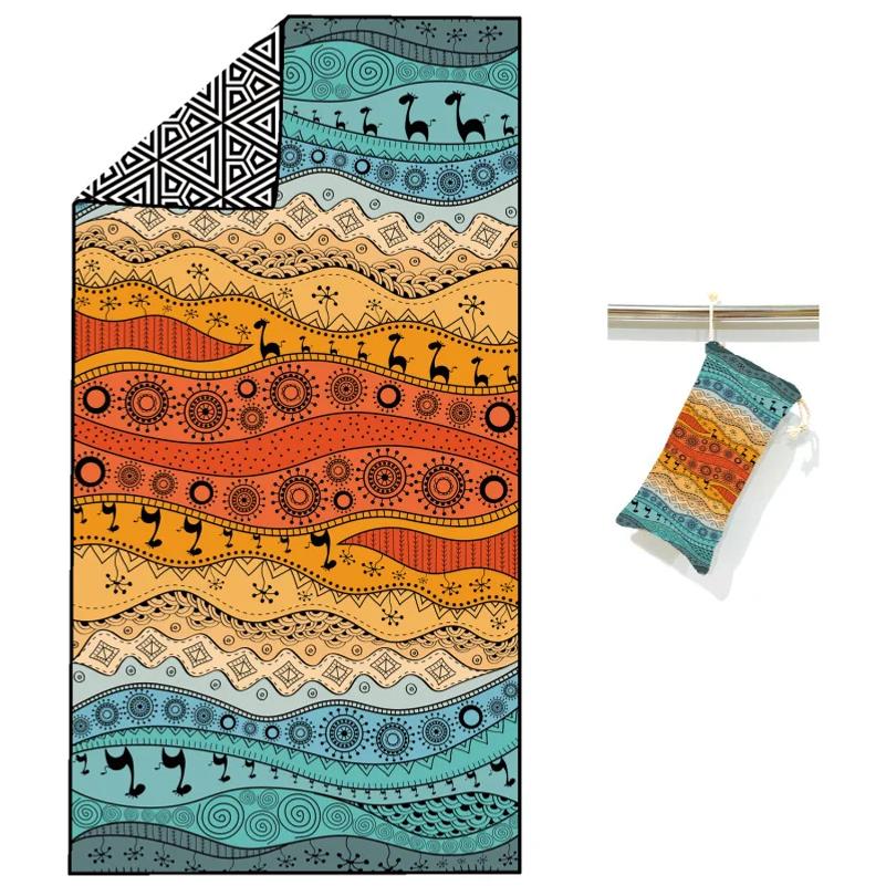 Bohemian Giraffe Print Double-Sided Fleece Quick Dry Beach Towel Absorbent Microfiber Bath Towel for Swimming Gym Travel
