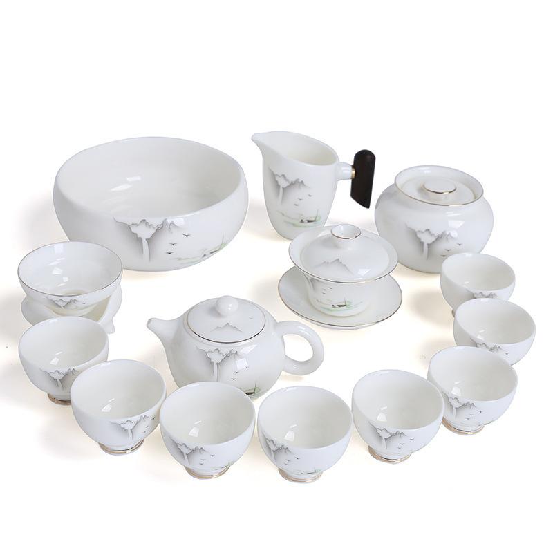 High-end suet jade kung fu tea set, high-end gifts for customers, company business gifts