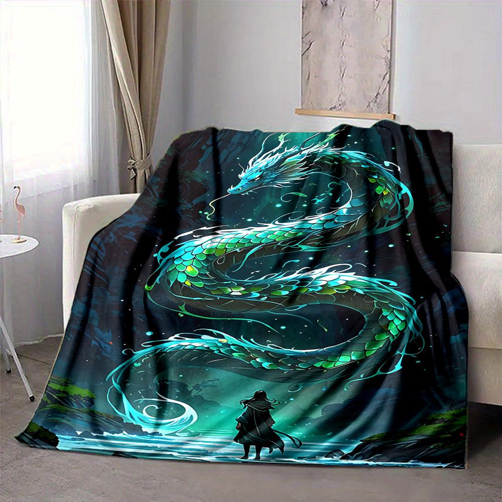 1 Stück leichte Flanelldecke mit Drachenmotiv, bequeme und warme Decke, für Büro, Camping, Sofa, Bett, Wohnzimmer087
