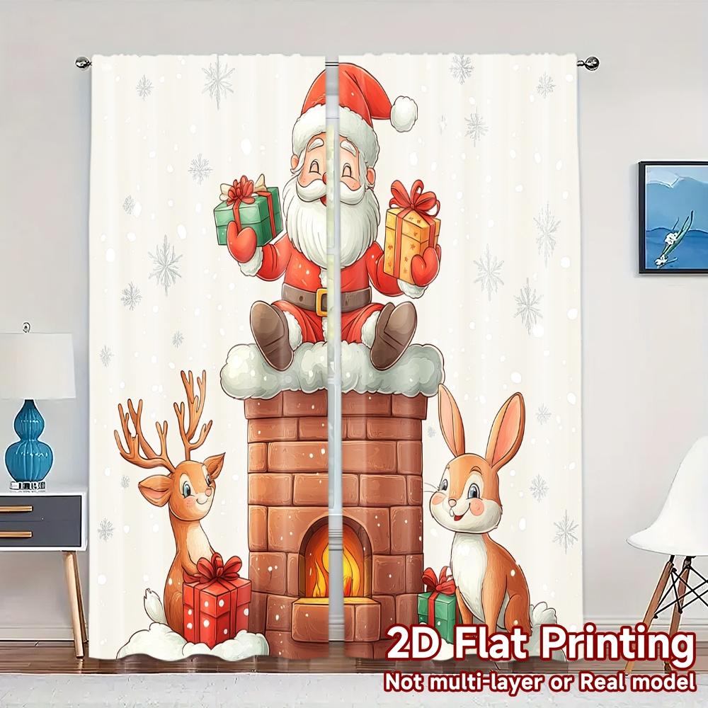 

2 шт., Милые шторы с рождественским Санта-Клаусом и камином с подарками, популярный узор, шторы из пряжи, украшения для гостиной, 52.50×116.00 CM 2pcs