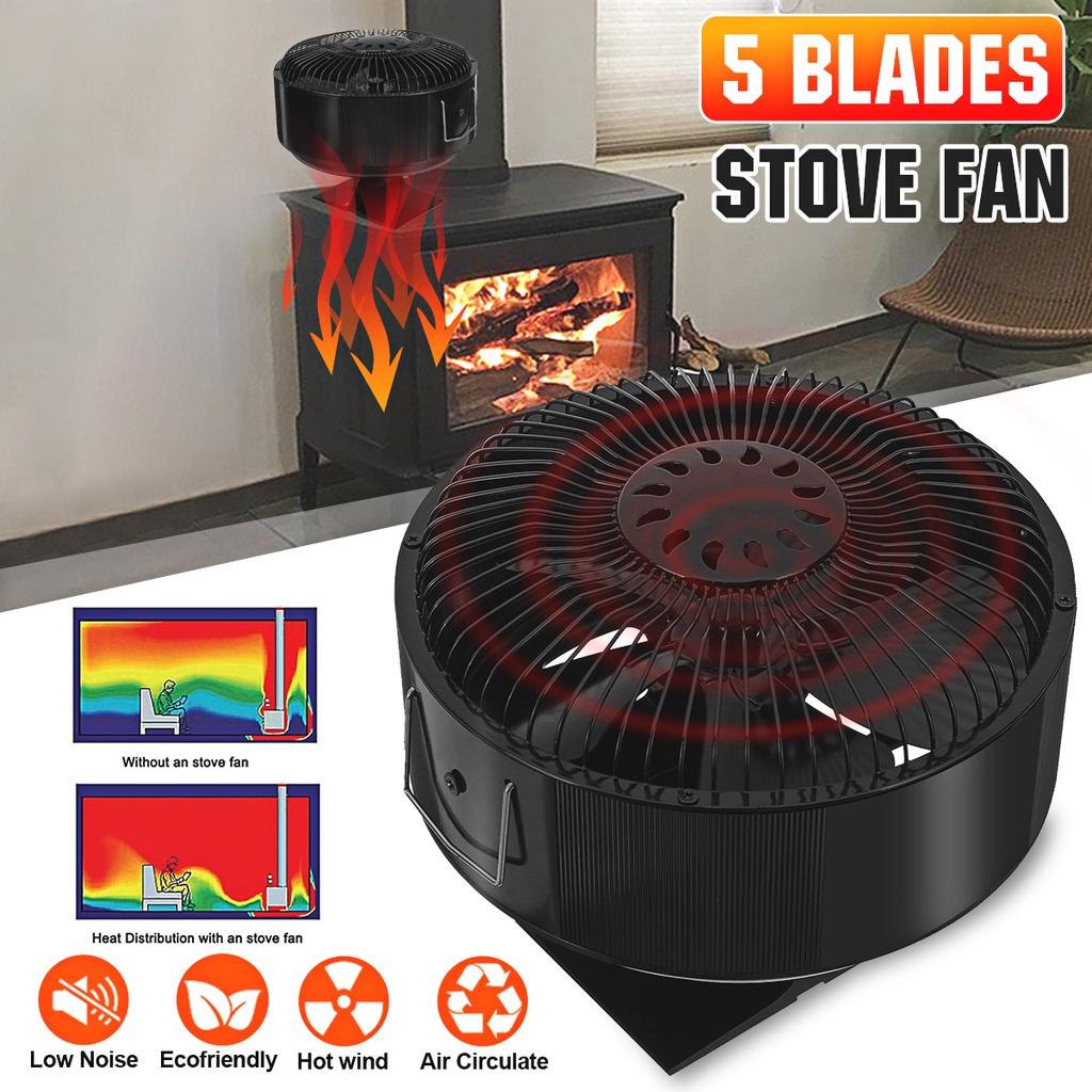 Green 5 Blades Heat Powered Stove Fan Log Wood Burner Quiet Free-standing Home Fireplace Fan Efficient Heat Distribution New