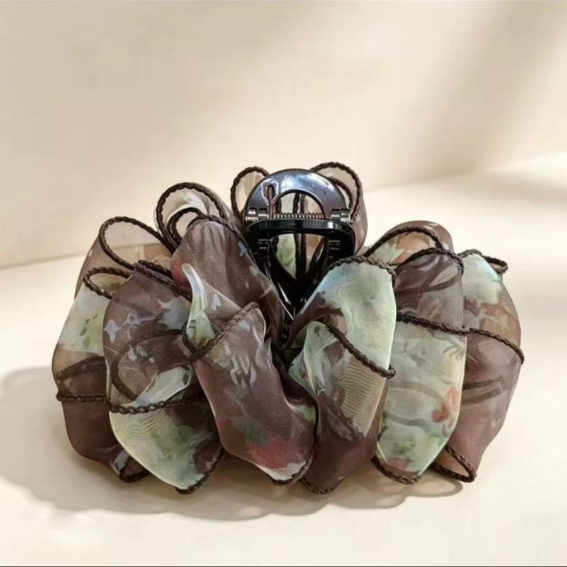 Korean Pleated Print Mesh Hair Claw Clip Women Fashion Elegant Shark Clip Hair Accessory
