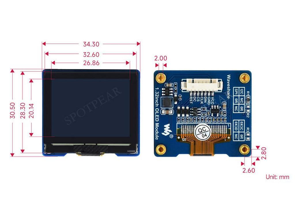 1,32" OLED-Anzeigemodul, 16 Graustufen, 128×96 Auflösung, SPI/I2C-Kompatibilität