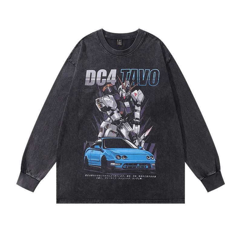 Tide Brand T-Shirt Harajuku Japanese Ukiyo-E Painted Street Retro Tiger Print Washed Old Long-Sleeved T-Shirt For Men And Women