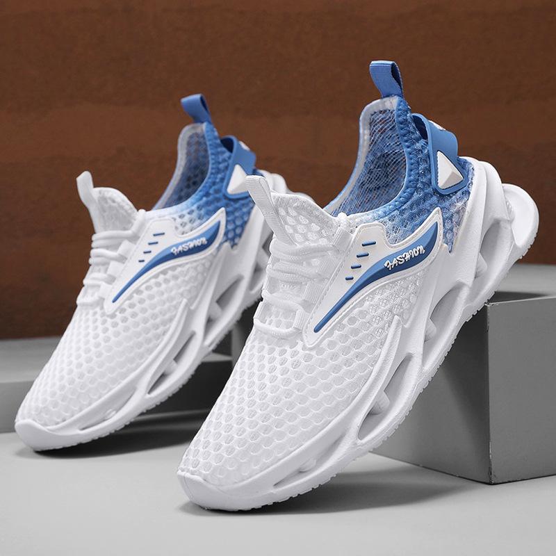 Mesh men's shoes are breathable and hollow in summer, daily versatile casual thick-soled solid color sports men's trendy shoes