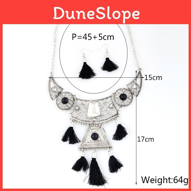 Ethnic Style Simulation Gemstone Decoration Women Necklace With Tassel Design For Men And Women