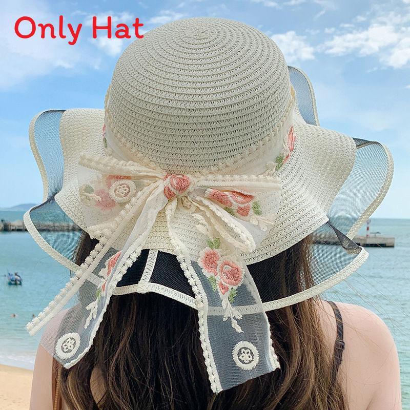 Flower Themed Sun Hat For Women With Large Brim Summer Beach Vacation Fashion Accessory
