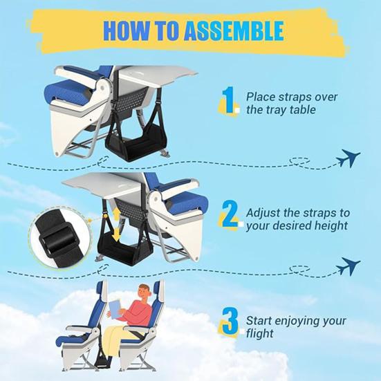 Airplane Foot Hammock with Extended Adjustment Strap 40kg Load-capacity Portable Desk Foot Hammock Sling Travel Accessory