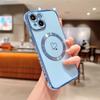 For iPhone 15 Plus Case Compatible with MagSafe Electroplated TPU Phone Cover Hollow Love Hearts