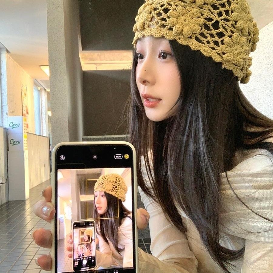 Flower Hat Pile Thin Retro Handmade Breathable Woven Versatile Hollow Hook Flower Knitted Toe Cap Yarn Hat
