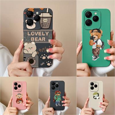 For Itel RS4 Infinix GT 20 Pro Hot 40 Note 40 Pro+ 4G 5G Smart 8 Phone Case Back Cover Fashion Bear Matte Screen Protector Liquid Soft Silicone Bumper