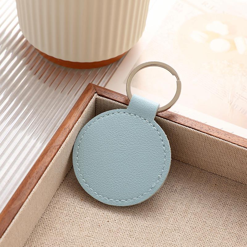 Round PU Leather Keychain with Metal Pendant - Custom Logo Printing Available