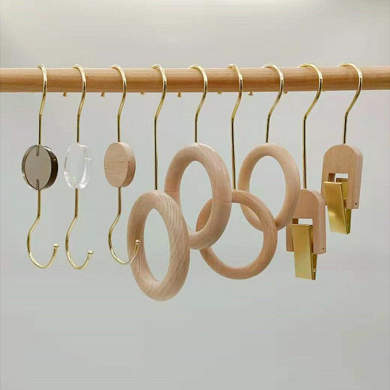 

Stores Selling Clothes Pants Scarf Hangers Solid Wooden Hooks Home Storage Garment Hat Rack Bedroom Goods Closet Organizer Shelf 3 Pieces total