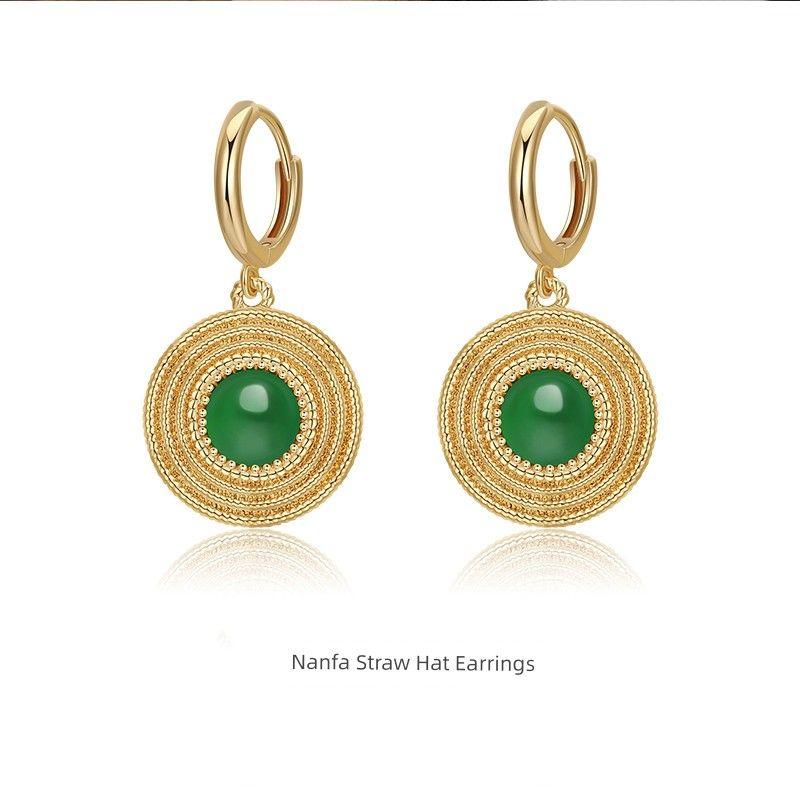 

Natural Agate South French Straw Hat Earrings for Women Retro New Chinese Style Niche Style Exquisite Anti-Allergy Ear Studs Earrings for Girlfriend Nanfa Straw Hat Earrings