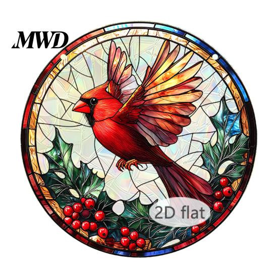 Decorative Chains for Hanging Ornaments Christmas Acrylic Window Decor, 2D Holographic Stained Glass Art Ornament with Metal Chain, Double-sided