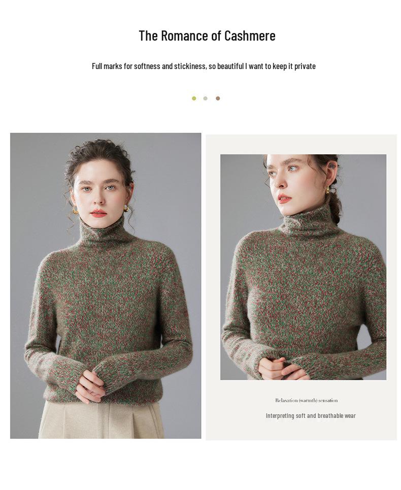 Women's High-Neck Cashmere Sweater: Autumn/Winter, Fancy Yarn, Loose, Thick, Long Sleeve Base Layer