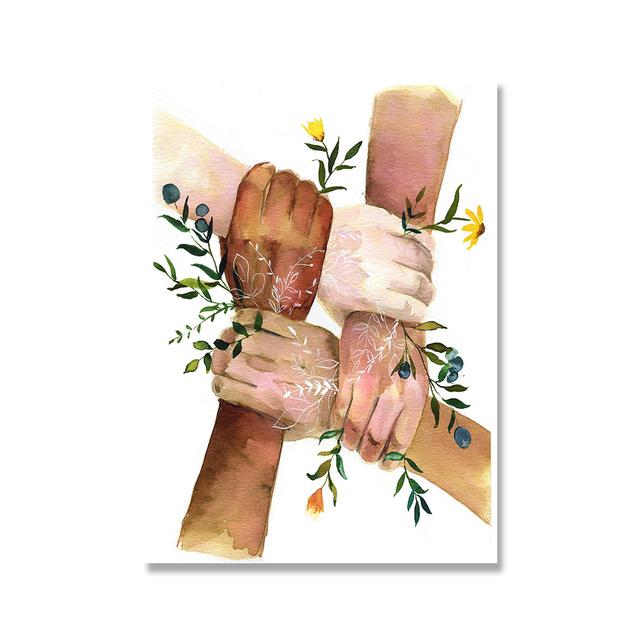 Strong Together Hand Wall Art Black White Yellow Skin Flower Abstract Poster Canvas Print Nordic Wall Pictures Room Decoration