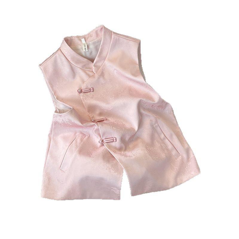 Pink dark pattern jacquard slanted vest women's 2025 early spring new temperament sweet vest