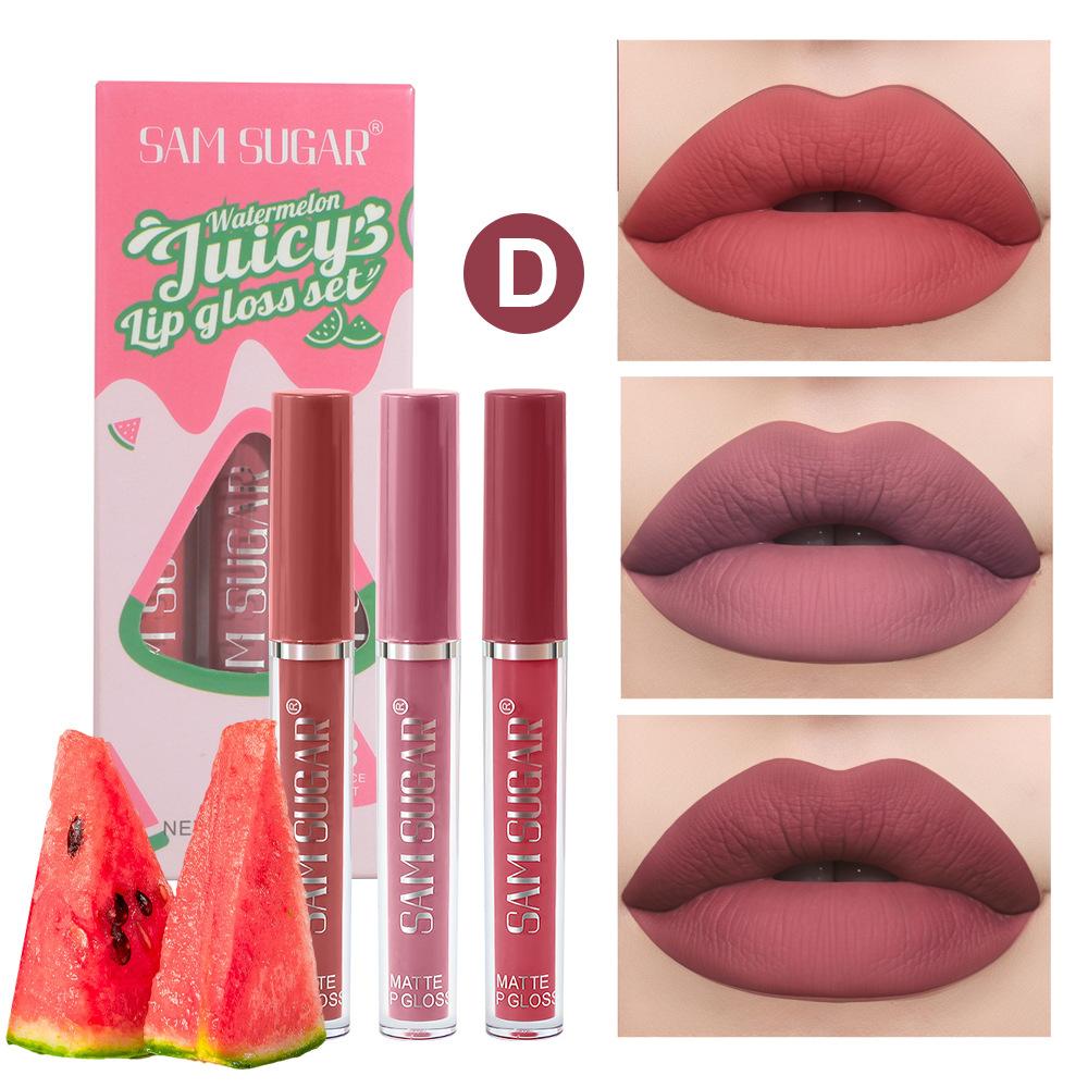 3-color Fruit Lip Gloss Set, Matte Matte Sexy Lip Glaze, Non-stick Cup, Waterproof Non-fading Lipstick Makeup