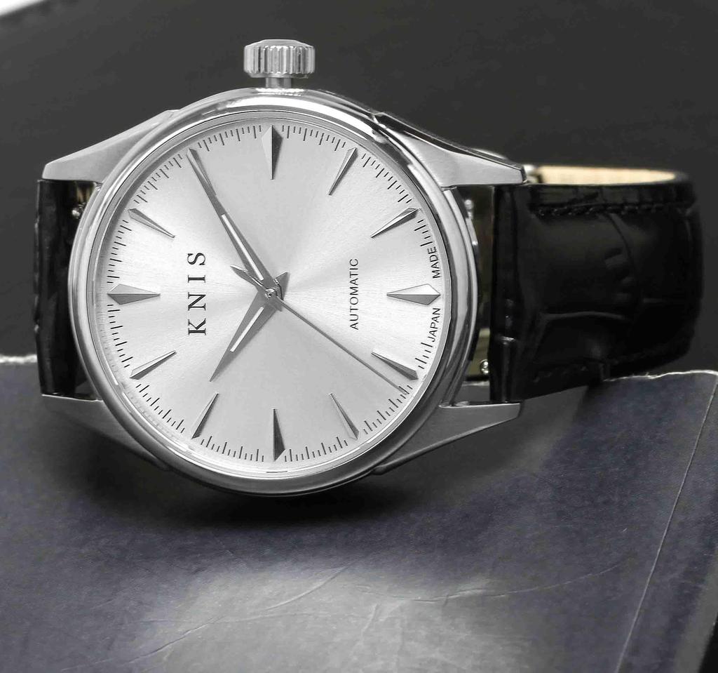 KNIS Automatic Made in Sapphire 10 ATM Water White Black Men's Watch, Japan, Crystal, Resistance, Silver, Leather, KN001-WHBKLE