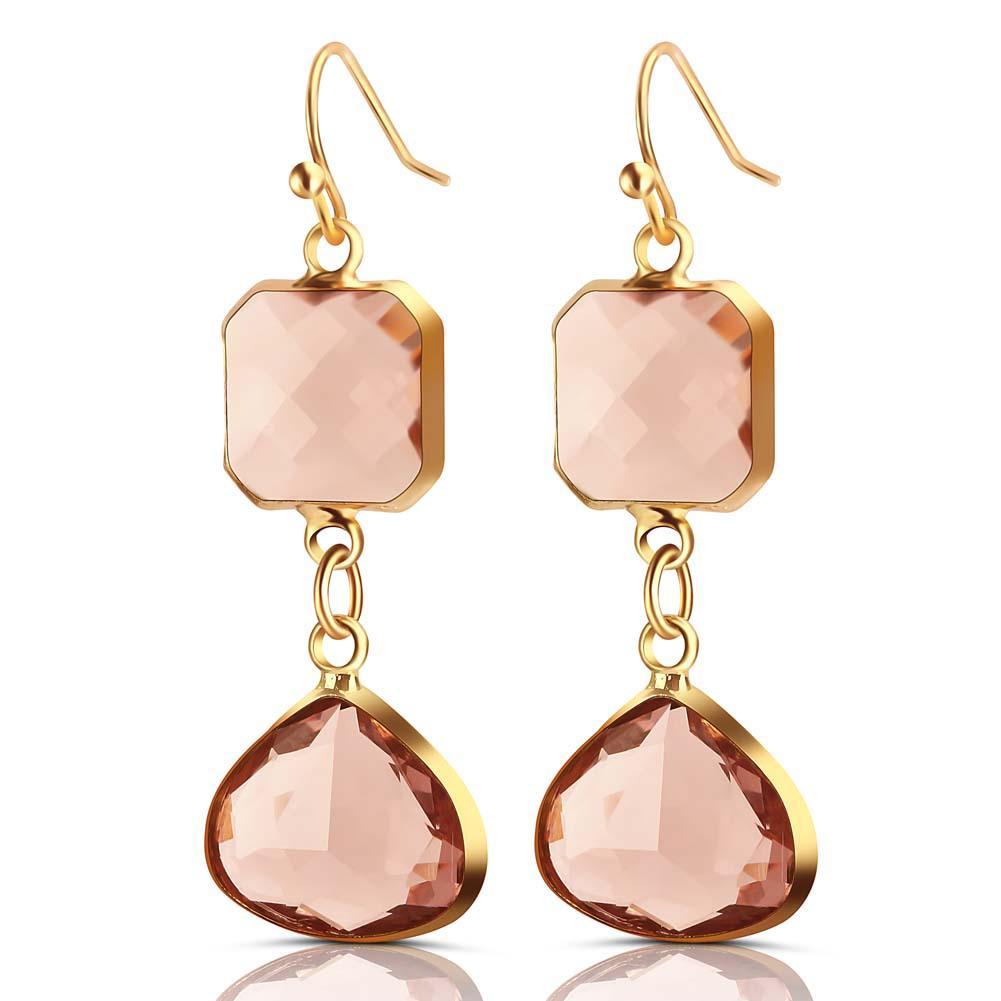 Fresh Copper Water Drop Earrings with Blue & Pink Crystals - Stylish For Women, European & American-Style Jewelry