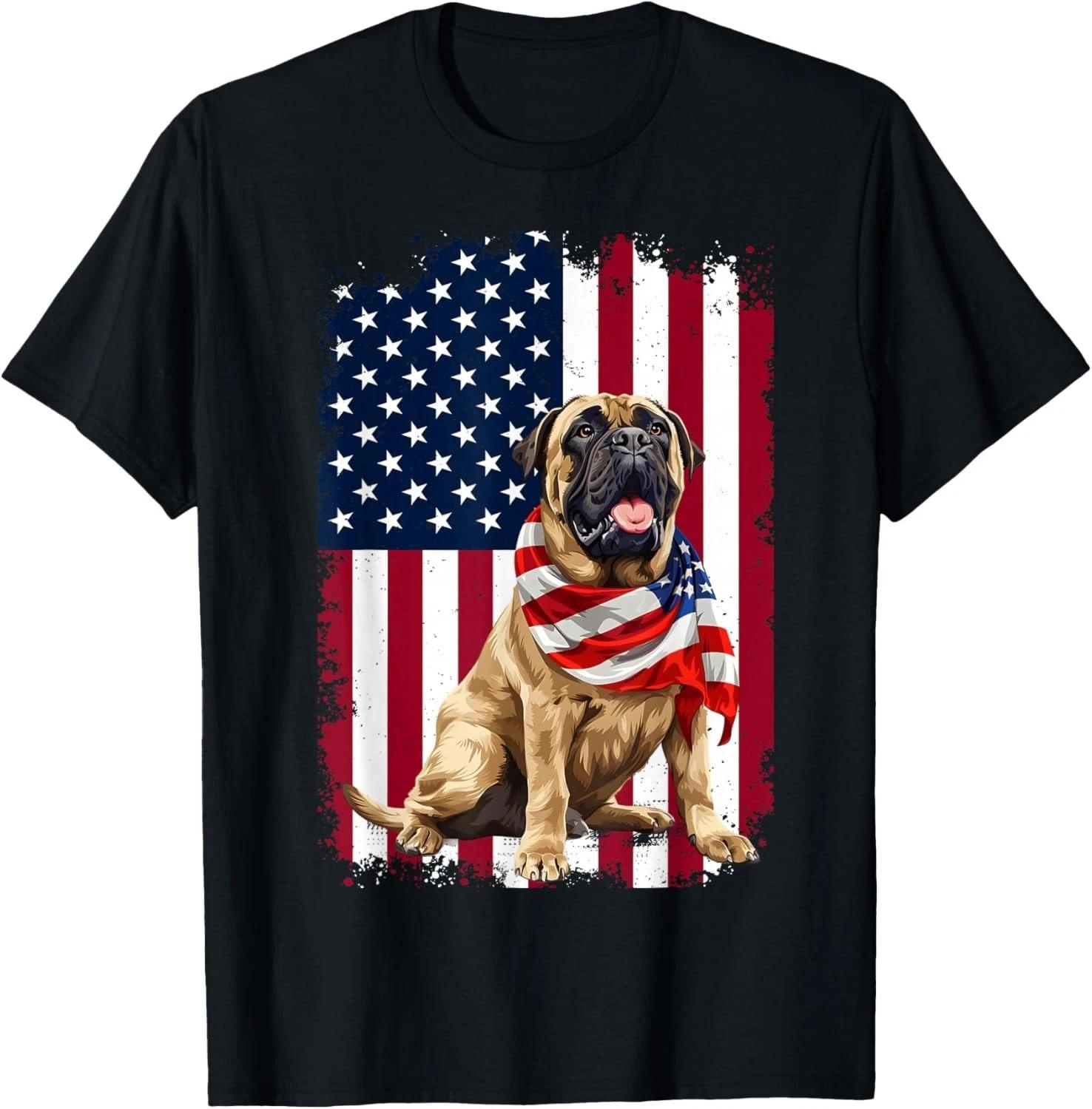 English Mastiff American Flag 4th of July English Mastiff Gift Unisex T-Shirt 4XL