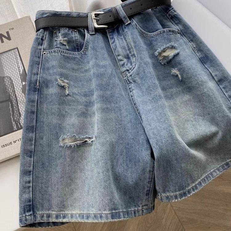 

Plus Size High-Waisted Ripped Denim Shorts for Women - Summer Loose Slimming Wide-Leg Style XL [Recommended for 60-67.5 kg]