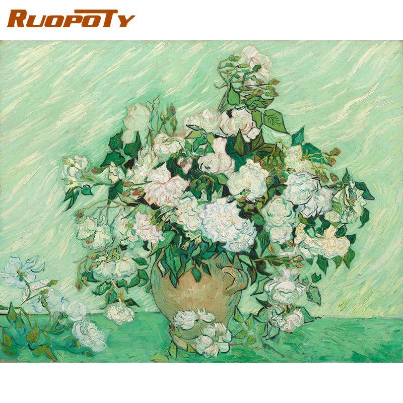 RUOPOTY Frameless Hand Painted DIY Digital Painting by Numbers Flowers Canvas Painting Kits Acrylic Wall Art Home Decor