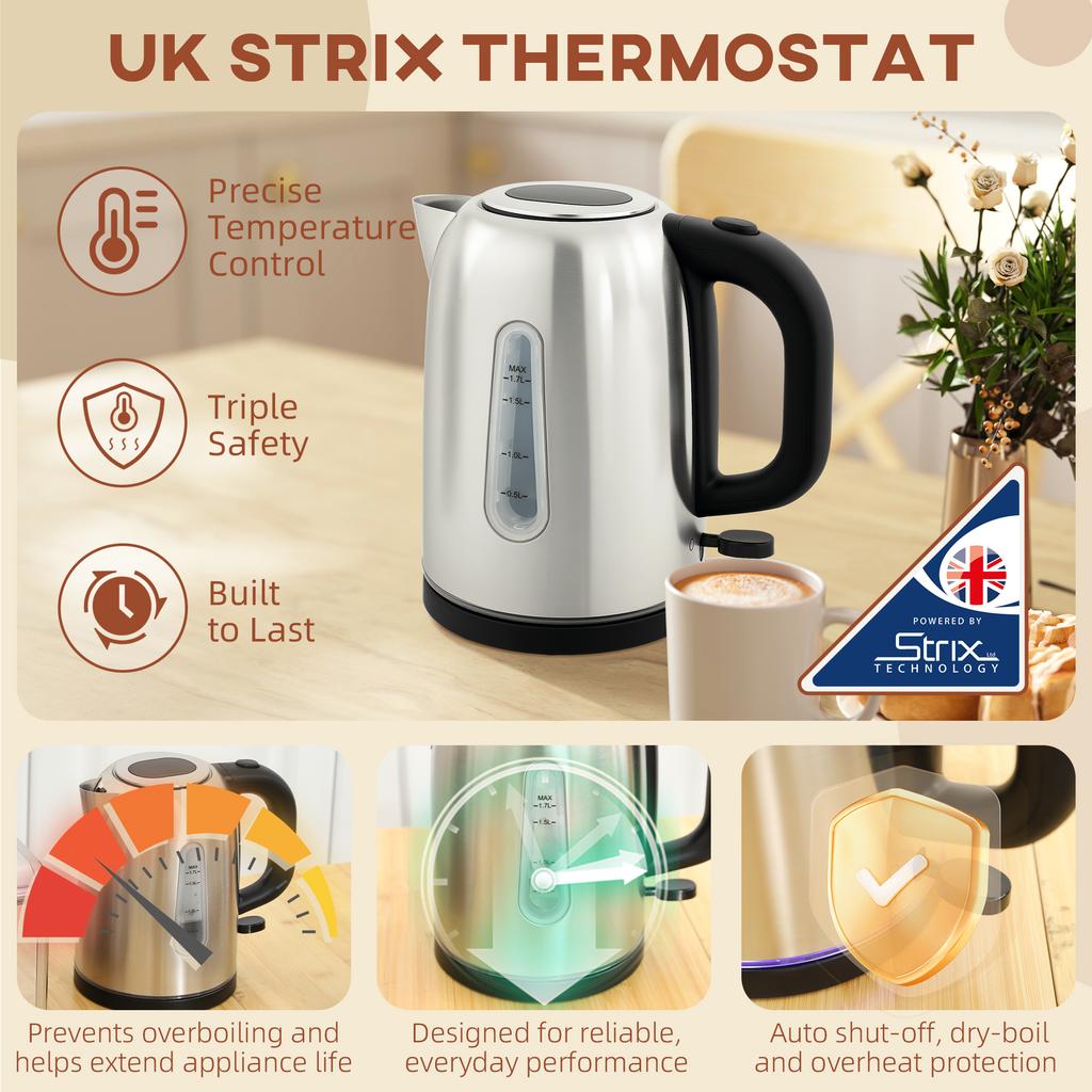 Simple Polished Toaster and Kettle Set - Silver Tone