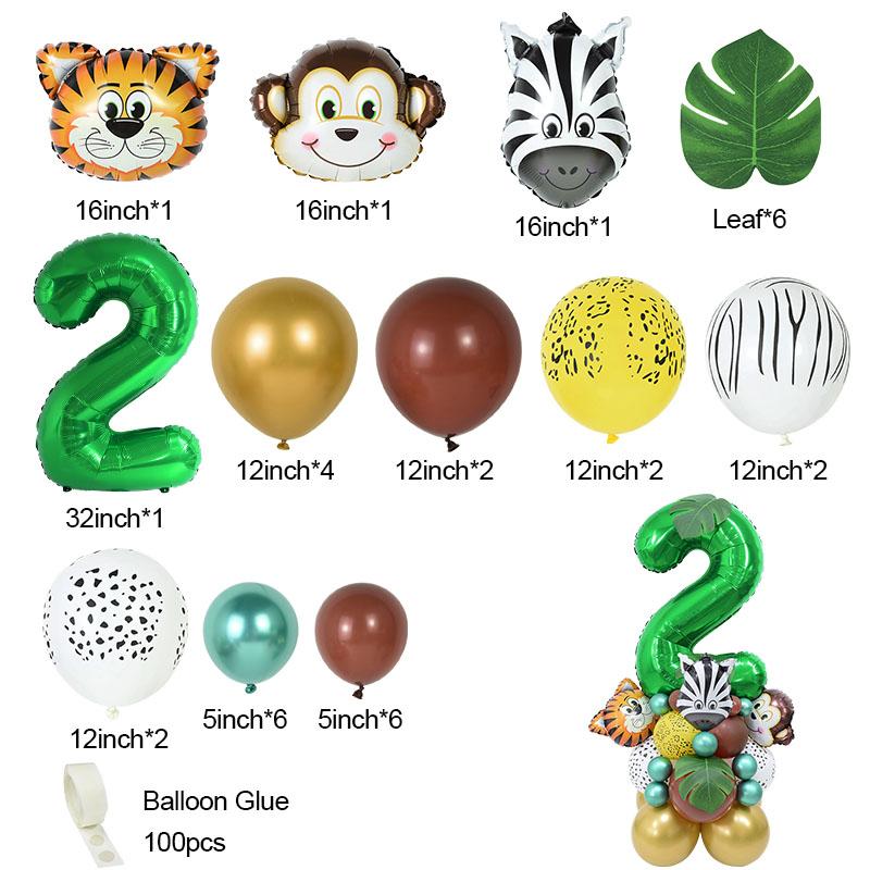 35pcs/set Jungle Safari Party Animal Digital Balloons Kids 1 2 3 4 5 6 7 8 Years Birthday Party Decoration Forest Party Supplies