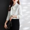 Lace Up Chiffon Long Sleeved Shirt for Women with Irregular Bow Collar Design